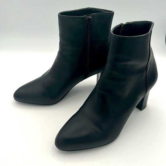 Talbots Shoes - Talbots black leather ankle boots zipper access almond toe 6.5 M